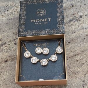 Monet Gold Necklace and Earring Set with Crystal Accents